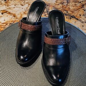 Coldwater Creek heeled slides. Size 8, leather w 3.5" heel.